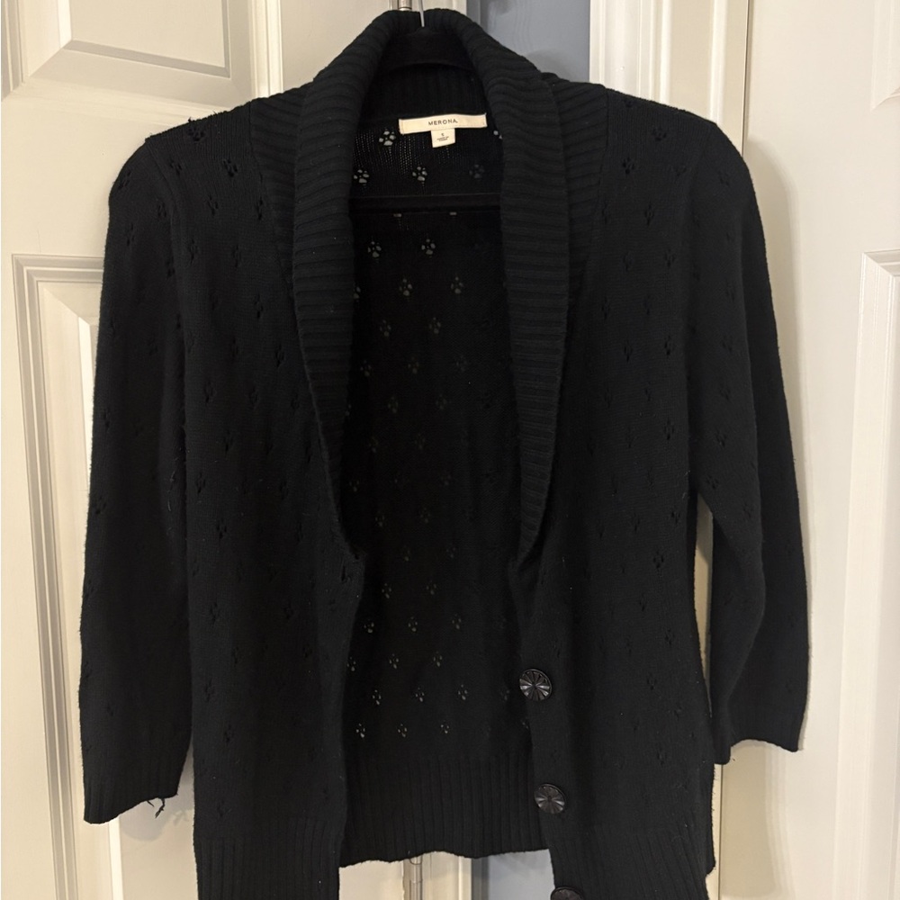 Merona Black Openwork Shawl Collar Cardigan